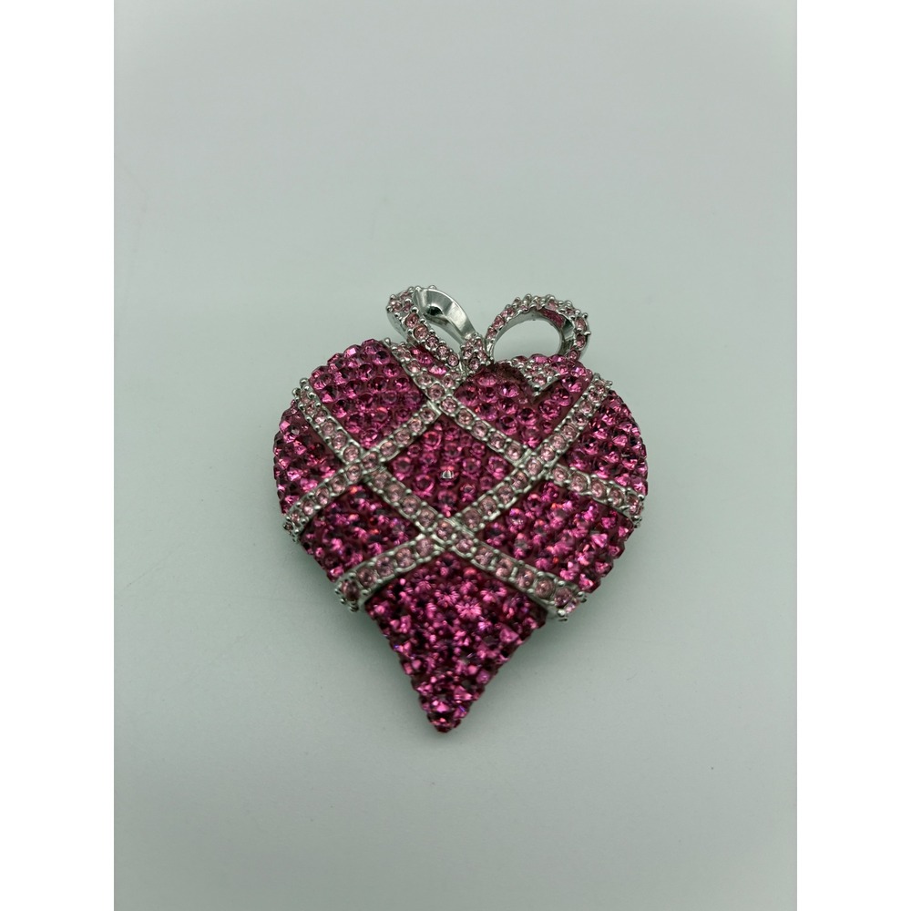 Swarovski 'Wrapped in Love' 2004 Pink Rhinestone Heart Brooch  Pave Crystal Pin